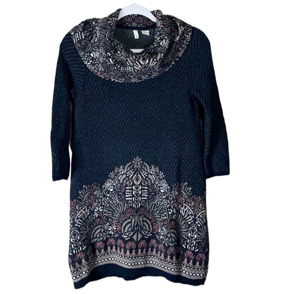 Anthropologie Moth Imperial Garden Sweater Dress Cowl Neck Crop Sleeve Size XS